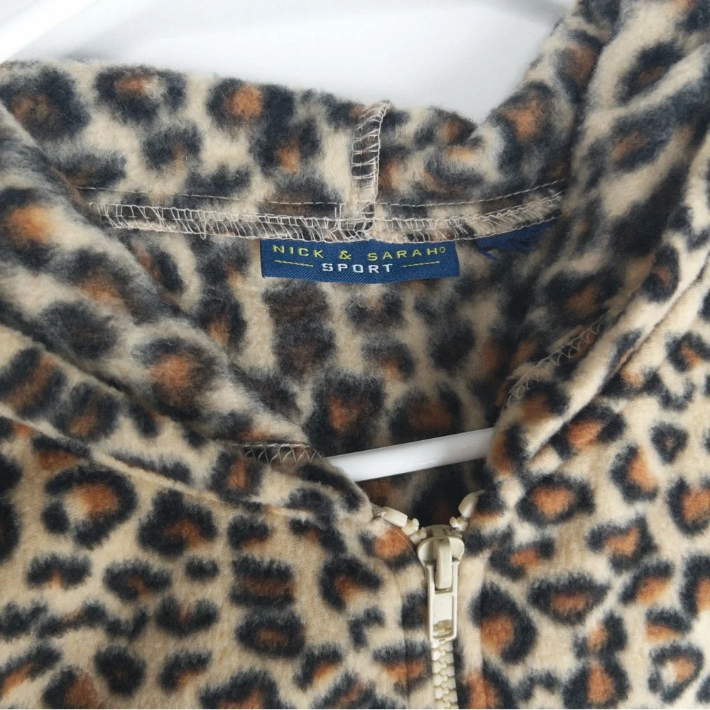 Nick‎ & Sarah Cheetah Fleece Jacket Womens XL Leopard Hoodie Hooded Full Zip